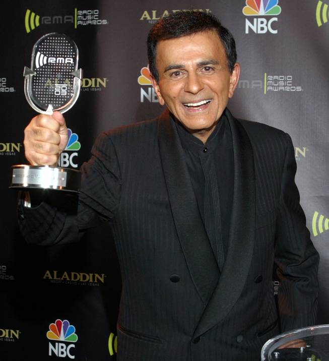 In this Oct. 27, 2003, file photo, Casey Kasem receives the Radio Icon Award during the 2003 Radio Music Awards at the Aladdin in Las Vegas. Kasem, the smooth-voiced radio broadcaster who became the king of the Top 40 countdown, died Sunday, June 15, 2014, according to Danny Deraney, publicist for Kasem's daughter, Kerri. He was 82.