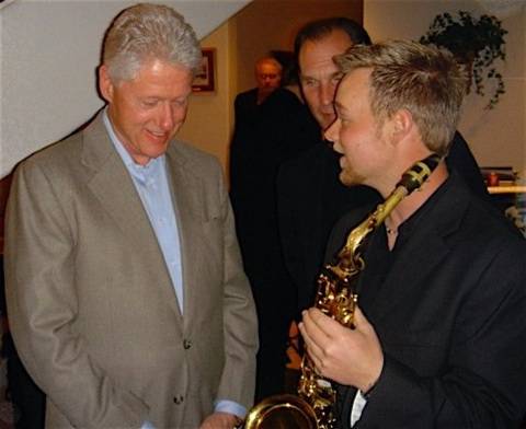 President Clinton and Las Vegas sax player Rob Stone are shown after Stone gave Clinton a music lesson at Green Valley Ranch in the summer of 2006.