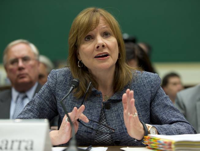 In this April 1, 2014, file photo, General Motors CEO Mary Barra testifies before the House Energy and Commerce subcommittee on Oversight and Investigation on Capitol Hill in Washington.