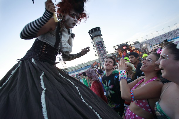 A performer with Dragon Nights entertains the crowd during the first night of the Electric Daisy Carnival Friday, June 20, 2014 at the Las Vegas Motor Speedway.