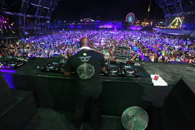 Carl Cox performs during the first night of the Electric Daisy Carnival early Saturday, June 21, 2014 at the Las Vegas Motor Speedway.