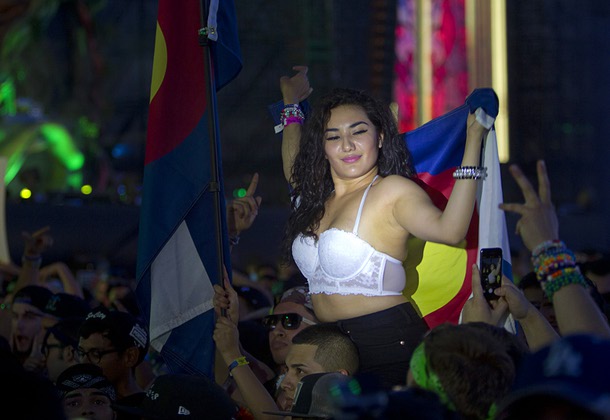 A woman is shown in the kineticFIELD during the final day of the 2014 Electric Daisy Carnival (EDC) at the Las Vegas Motor Speedway Sunday, June 22, 2014.