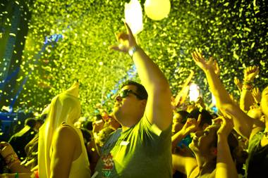 Attendees dance to the music of Kaskade during Night 2 of the 2014 Electric Daisy Carnival on Saturday, June 21, 2014, at Las Vegas Motor Speedway.