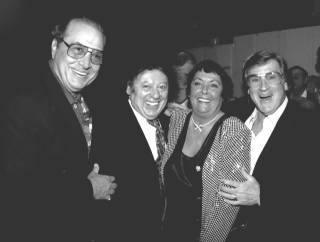 Steve Rossi, Marty Allen, Keely Smith and Shecky Greene on May 2, 1994, at the Sands Hotel in Las Vegas.
