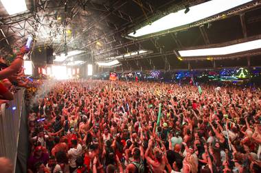 Fans pack the Circuit Grounds stage as Calvin Harris performs during the final night of the 2014 Electric Daisy Carnival on Sunday, June 22, 2014, at Las Vegas Motor Speedway.