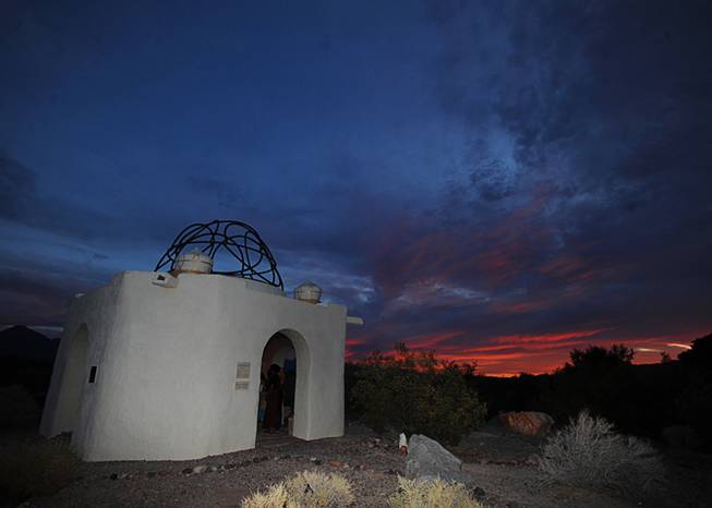 The "Temple of Goddess Spirituality dedicated to Sekhmet" is pictured at sunset on June 21, 2014, in the desert near Indian Springs, during the summer solstice, a day celebrated in Wiccan tradition by a "Litha" ceremony, honoring the longest day of the year.