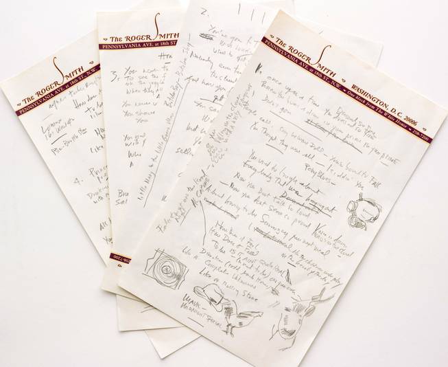 This undated file photo provided by Sotheby’s shows a working draft of Bob Dylan’s “Like a Rolling Stone,” one of the most popular songs of all time.