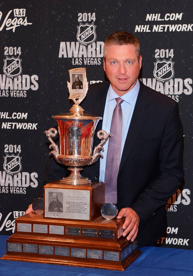 Colorado Avalanche coach Patrick Roy with the Jack Adams Award at the 2014 NHL Awards in Encore Theater on Tuesday, June 24, 2014, at Wynn Las Vegas.