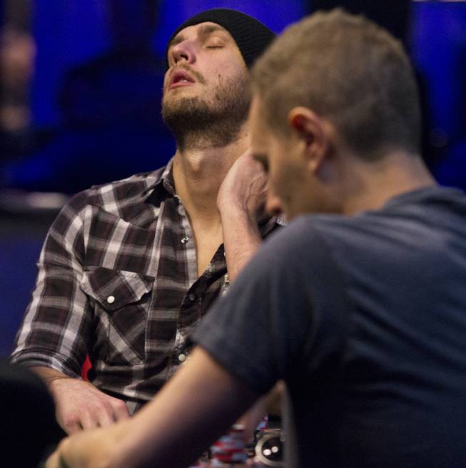 WSOP player Brandon Shack-Harris shows a little fatigue during the Poker Players Championship final table of professional poker players at the Rio on Thursday, June 26, 2014.
