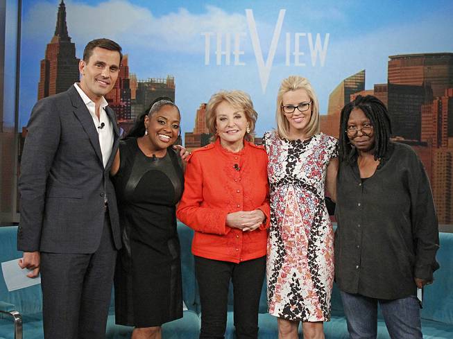 This undated photo released by ABC shows, from left, Bill Rancic, Sherri Shepherd, Barbara Walters, Jenny McCarthy, and Whoopi Goldberg, on "The View." 