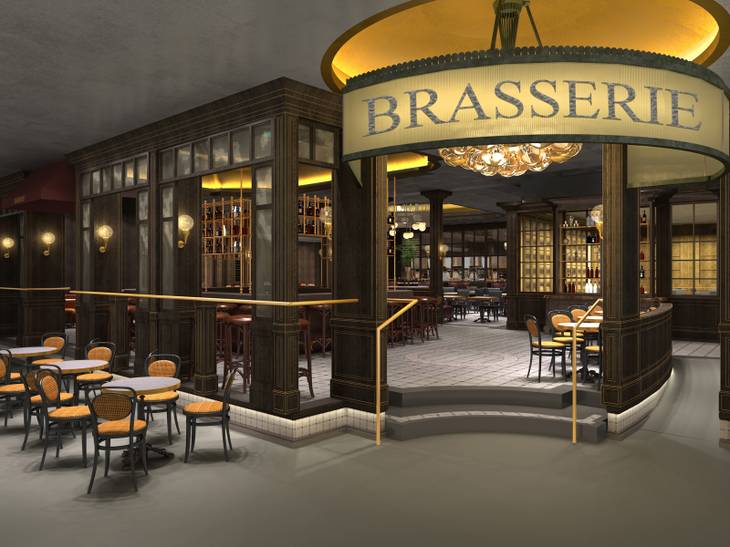 Rendering of Bardot Brasserie, which will replace American Fish at Aria.