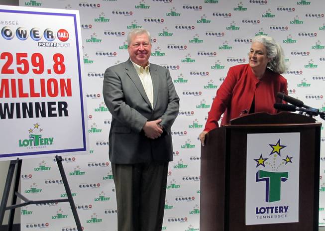 Roy Cockrum, 58, of Knoxville claims his $259.8 million Powerball prize, Thursday, July 3, 2014, in Nashville, Tenn. He is planning to accept a lump sum payment of $115 million. Lottery officials say it's the largest prize ever won in Tennessee Lottery history. 