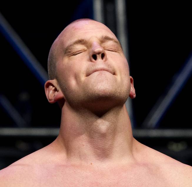 Heavyweight Stefan Struve closes his eyes during the UFC 175 weigh ins at the Mandalay Bay Resort on Friday, July 4, 2014.