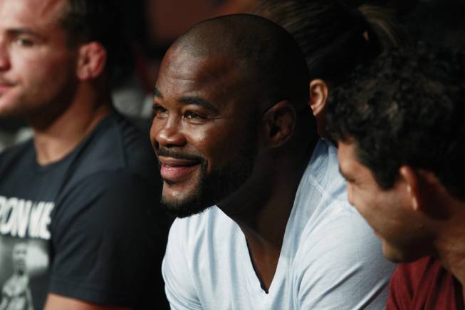 Rashad Evans waits for the start of the Frankie Edgar vs. B.J. Penn fight at "The Ultimate Fighter" 19 finale Sunday, July 6, 2014 at the Mandalay Bay Events Center.