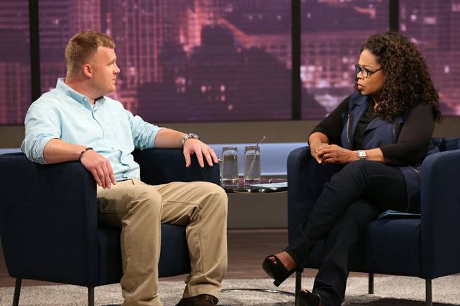 This June 27, 2014, image released by OWN shows Matt Sandusky, the adopted son of former Penn State University assistant football coach Jerry Sandusky, during an interview with Oprah Winfrey. 