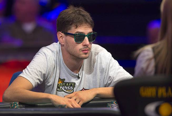 Mark Newhouse, the ninth-place finisher in 2013, competes during the World Series of Poker $10,000 buy-in No-limit Texas Hold 'em main event at the Rio Monday, July 14, 2014. Newhouse, originally from Chapel Hill, N.C., made it to the final table.