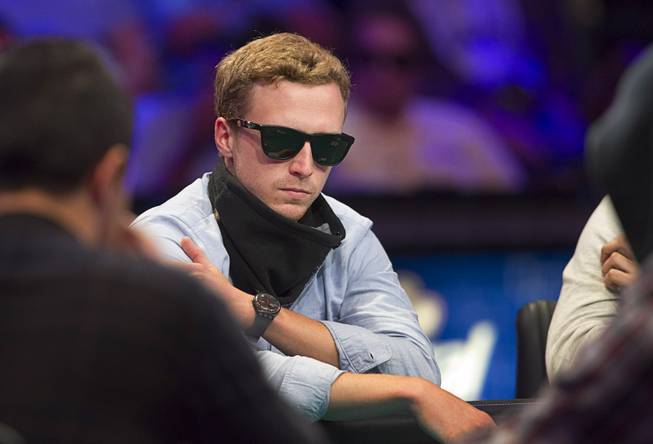 Maximilian Senft of Austria competes during the World Series of Poker $10,000 buy-in No-limit Texas Hold 'em main event at the Rio Monday, July 14, 2014. Senft finished 11th.