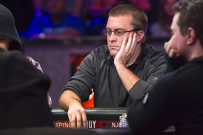 William Tonking of Flemington, N.J. competes during the World Series of Poker $10,000 buy-in No-limit Texas Hold 'em main event at the Rio, July 14, 2014. Tonking made it to the final table.