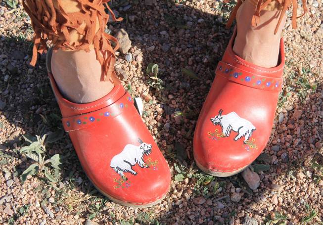 Guess whose shoes these are? Naturally, they belong to Penny Pibbets, shown during the video shoot for Melody Sweets' "Shoot 'em Up" at Grand Canyon Ranch on April 22, 2014.