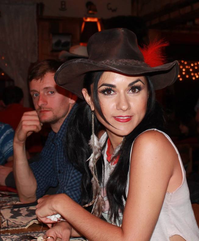Dinner at the lodge after a day of shooting with Misha "10-Pack" Furmanczyk and Melody Sweets during the video shoot for Sweets' "Shoot 'em Up" at Grand Canyon Ranch on April 22, 2014.