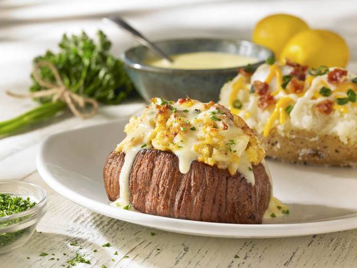 Crab-topped sirloin at Outback Steakhouse.
