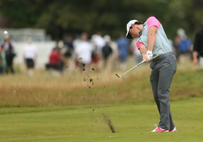 Rory McIlroy of Northern Ireland plays from the 1st fairway during the final round of the British Open Golf championship at the Royal Liverpool golf club, Hoylake, England, Sunday July 20, 2014.