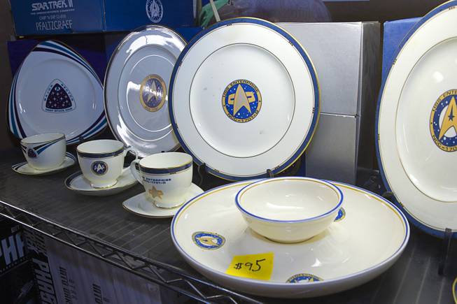 USS Enterprise dinner china is displayed at the Intergalactic Trading Company booth during the 13th annual Official Star Trek Convention at the Rio Thursday, July 31, 2014. The convention, expected to attract 15,000 Trekkies, runs through Sunday.