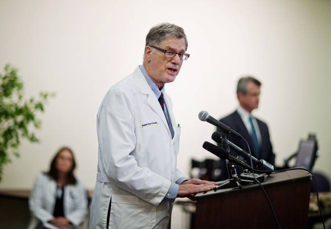 Dr. Bruce Ribner, the Emory University Hospital epidemiologist who oversees the isolation unit at the hospital set up to treat patients exposed to certain infectious diseases, speaks at a news conference, Friday, Aug. 1, 2014, in Atlanta. Ribner said Friday two American aid workers infected with the Ebola virus in Africa will be treated at the hospital.