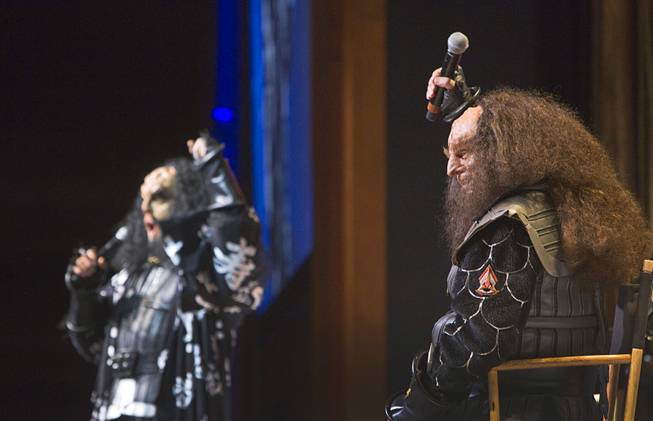 Actors J.G. Hertzler and Robert OReilly (as Klingons Martok and Gowron) perform on stage during the final day of the 13th annual Official Star Trek Convention at the Rio Sunday, Aug. 3, 2014.