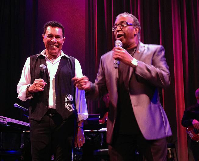 Clint Holmes, left, performs "Clickety Clack" with longtime Vegas singer Ronnie Rose at Cabaret Jazz at the Smith Center on Sunday, Aug. 3, 2014.
