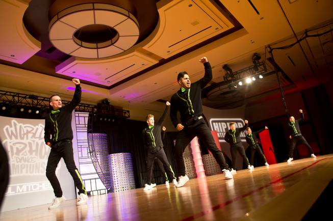 USA dance crew Elektrolytes perform during the preliminary round of the World Hip-Hop Dance Championships at Red Rock Resort, Las Vegas, Wed Aug. 6, 2014.