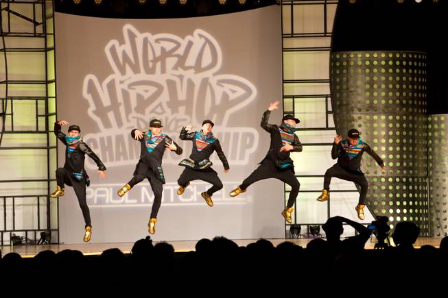 Hypnotic Dance Crew of Ecuador performs during the preliminary round of the World Hip-Hop Dance Championships at Red Rock Resort, Las Vegas, Wed Aug. 6, 2014.