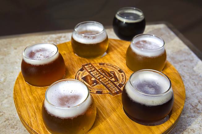 A sampler of beers is shown at Bad Beat Brewing, 7380 Eastgate Rd., a brewery in Henderson's "Booze District," Thursday, August 7, 2014.