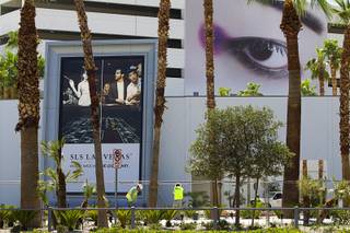 An eye appears to keep watch on landscapers at the SLS Las Vegas Thursday, August 7, 2014. The new resort, formerly the Sahara, will open on August 23.