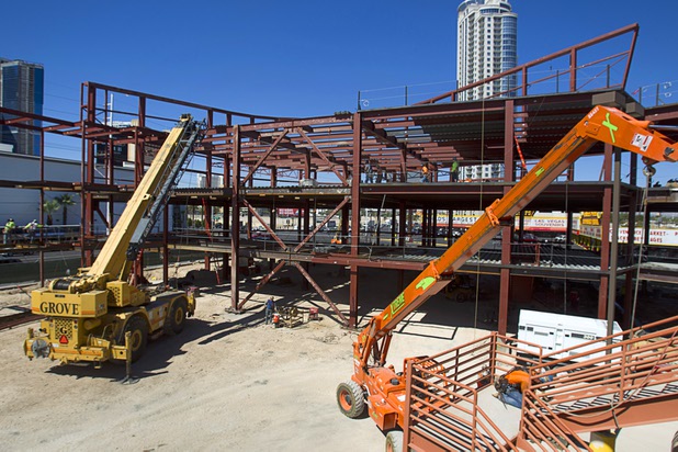 Construction continues on a building at the northeast corner of Sahara Avenue and Las Vegas Boulevard South Thursday, August 7, 2014. A Walgreens will occupy about half of the first floor. Wilger Enterprises is the general contractor on the project.