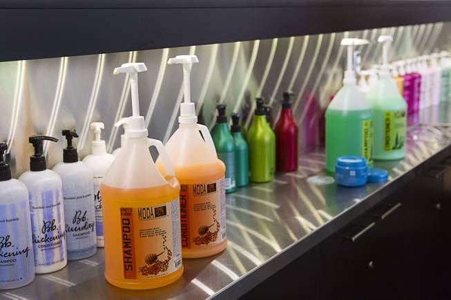 Bottle of shampoo and conditioner are shown during a special back-to-school event for foster children at Square Salon, 1225 South Fort Apache Blvd., during a Sunday, August 10, 2014. The event was sponsored by the CASA Foundation, a local non-profit organization, in partnership with Square Salon and other organizations.