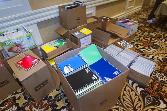 Boxes of school supplies are stacked against a wall during MGM Resorts annual Educator Appreciation Day at the Mirage Thursday Aug. 14, 2014. In addition to school supplies provided by MGM Resort employees, a variety of agencies participated in the days activities to introduce educators to teaching resources available in the community.