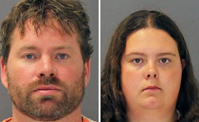 These images show the booking photos of Stephan Howells II, 39, and Nicole Vaisey, 25, who were arraigned late Friday Aug. 15, 2014, on charges they intended to physically harm or sexually abuse two Amish sisters after abducting them from a roadside farm stand.