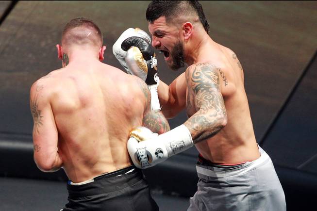 Gabe Rosado gets hit with a left from Bryan Vera during their fight on the inaugural card of Big Knockout Boxing Saturday, Aug. 16, 2014 at the Mandalay Bay Events Center. Rosado won by TKO.