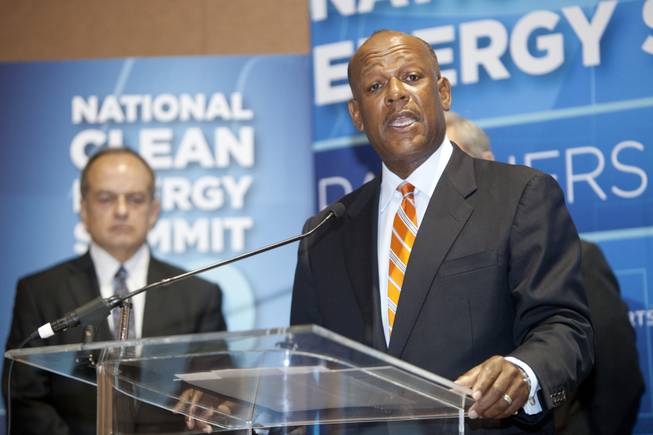 Myron Gray, president of U.S. operation for UPS speaks during a press conference announcing the Fulcrum BioEnergy Inc. Sierra BioFuels project during the National Clean Energy Summit 7.0: Partnership & Progress on Thursday, September 4th at Mandalay Bay Resort & Casino in Las Vegas.