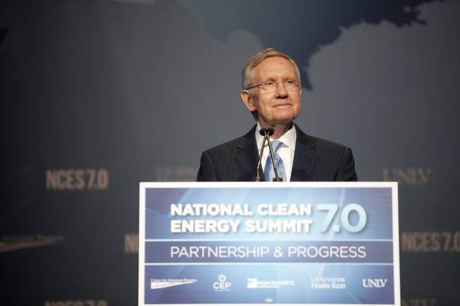 U.S. Senator Harry Reid delivers his opening remarks at the National Clean Energy Summit 7.0: Partnership & Progress on Thursday, September 4th at Mandalay Bay Resort & Casino in Las Vegas.