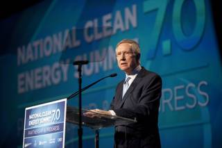 U.S. Senator Harry Reid delivers his opening remarks at the National Clean Energy Summit 7.0: Partnership & Progress on Thursday, September 4th at Mandalay Bay Resort & Casino in Las Vegas.