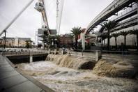A flash flood rages through the Linq parking garage and surrounding areas on Monday, Sept. 8, 2014.