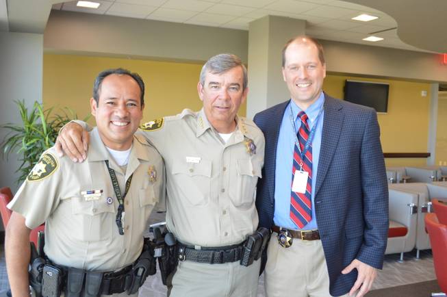Sheriff Douglas C. Gillespie (center), Executive Lieutenant James LaRochelle (right), and Public Information Officer Jose Hernandez (left) on September 18, 2014 at Greenspun Media Group's Corporate office in Las Vegas, Nev.