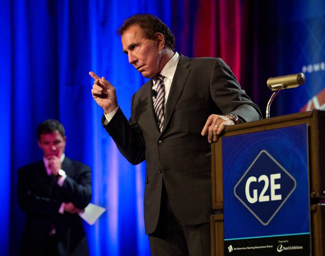 Steve Wynn answers a question from the audience during his keynote speech at the Global Gaming Expo, G2E, about the Sands Expo on Tuesday, September 30, 2014. .