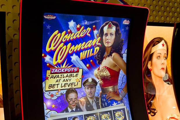 A Wonder Woman slot machine is displayed in the Bally Technologies booth during the final day of the Global Gaming Expo (G2E) at the Sands Expo Center Thursday, Oct. 2, 2014.