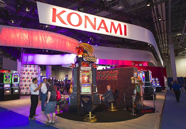 The Konami Gaming booth is shown during the Global Gaming Exposition (G2E) at the Sands Expo Center Thursday, Oct. 2, 2014.