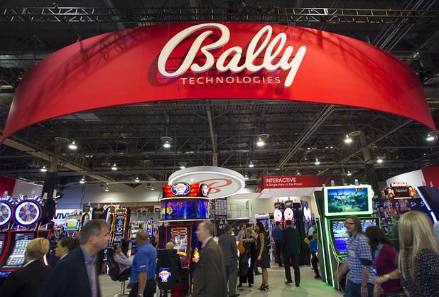 The Bally Technologies booth is shown during the Global Gaming Exposition (G2E) at the Sands Expo Center Thursday, Oct. 2, 2014.
