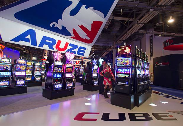 The Aruze Gaming booth is shown during the Global Gaming Exposition (G2E) at the Sands Expo Center Thursday, Oct. 2, 2014.