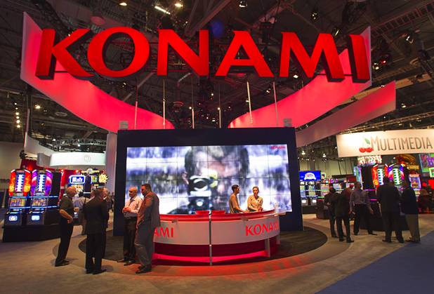 The Konami Gaming booth is shown during the Global Gaming Exposition (G2E) at the Sands Expo Center Thursday, Oct. 2, 2014.